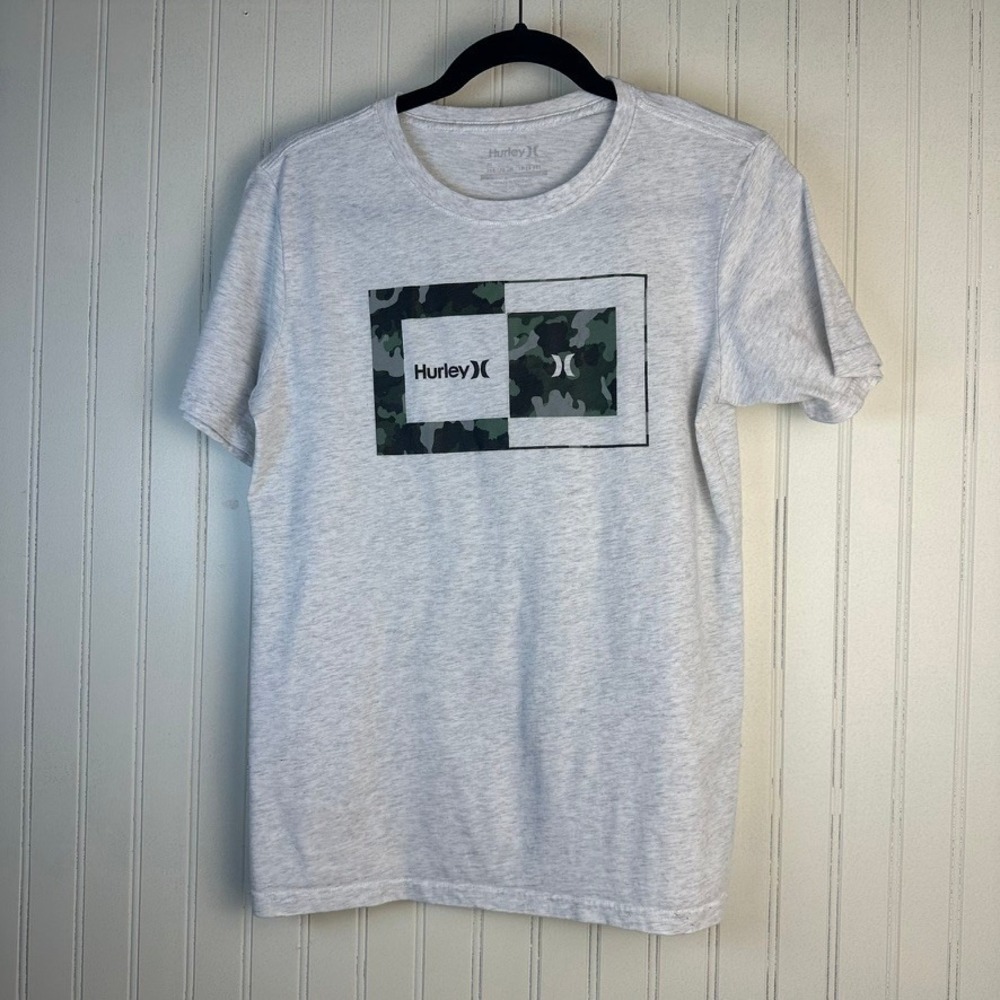 Hurley Boys XL‎ Heather Gray Camo Logo Graphic T-Shirt Top Tee 13-15 Years